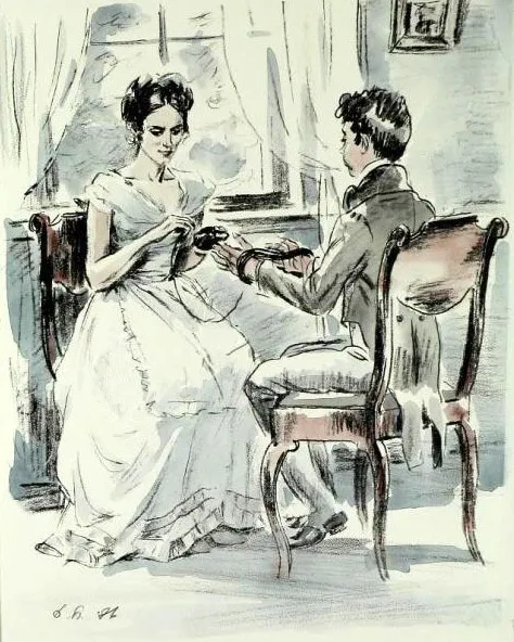 Давид Боровский. Зинаида и Владимир за перемоткой ниток. Иллюстрация к повести Ивана Тургенева «Первая любовь». 1976. Орловский объединенный государственный литературный музей И.С. Тургенева, Орел