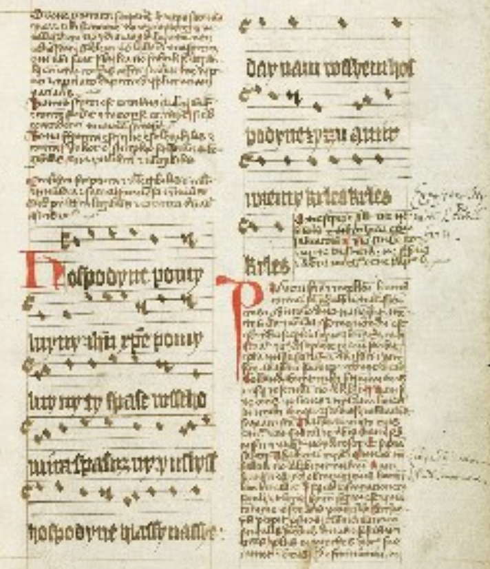 Древнейшая запись хорала "Господине, помилуй ны" трактат Яна из Голешова,1397 год.