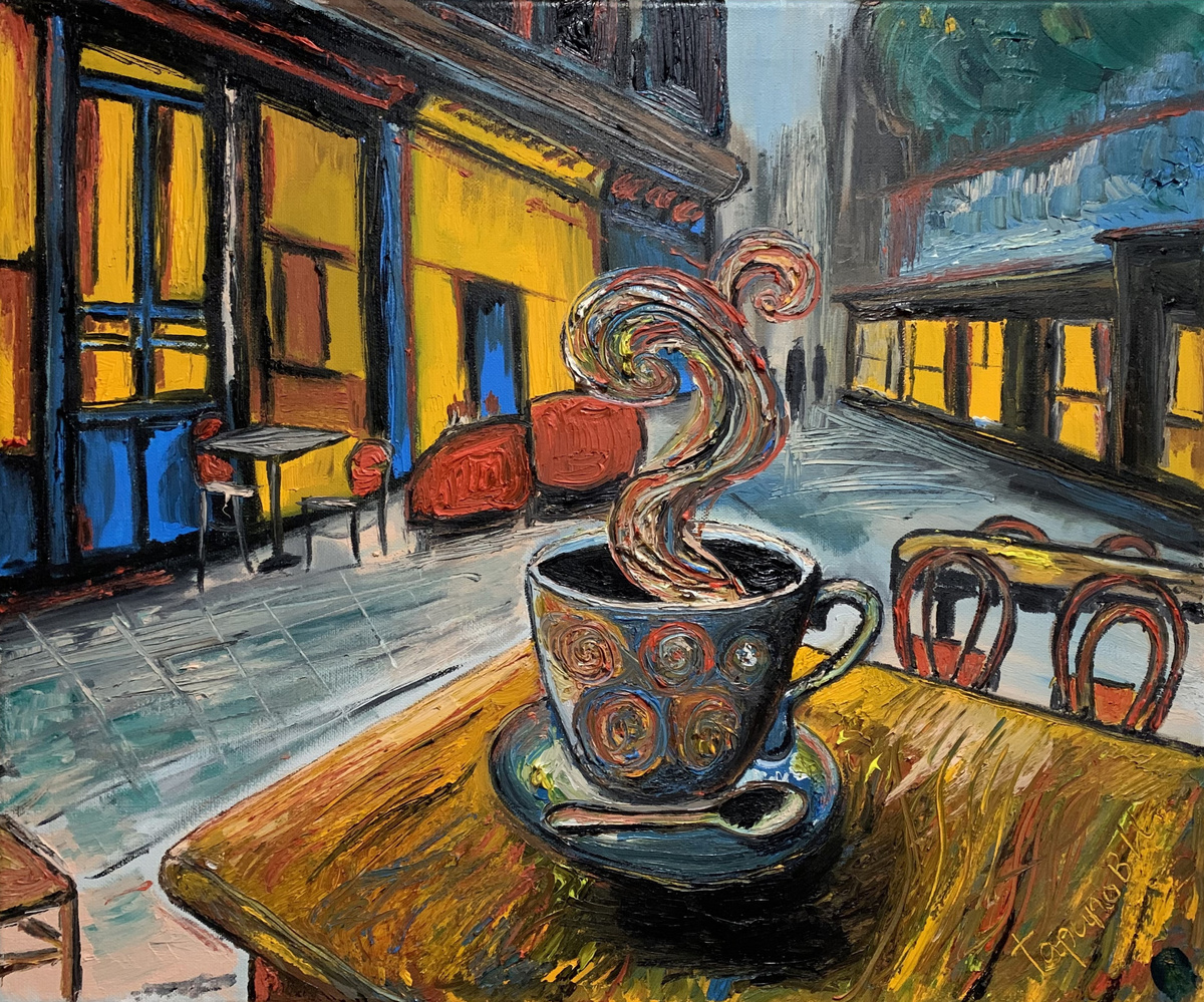 Чашка кофе, материалы: холст, масло, размер: 45 х 56 см. Источник: https://artsreda.ru/