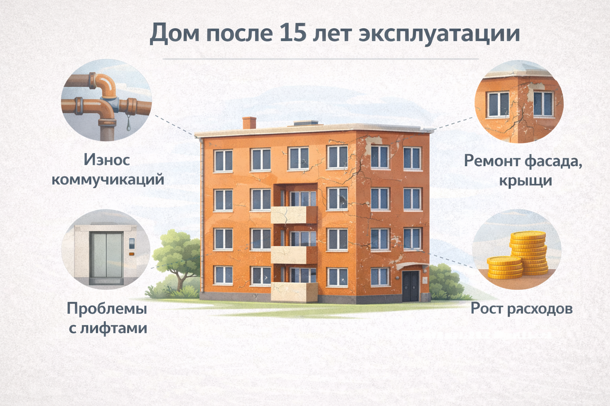 «Дом после 15 лет эксплуатации»