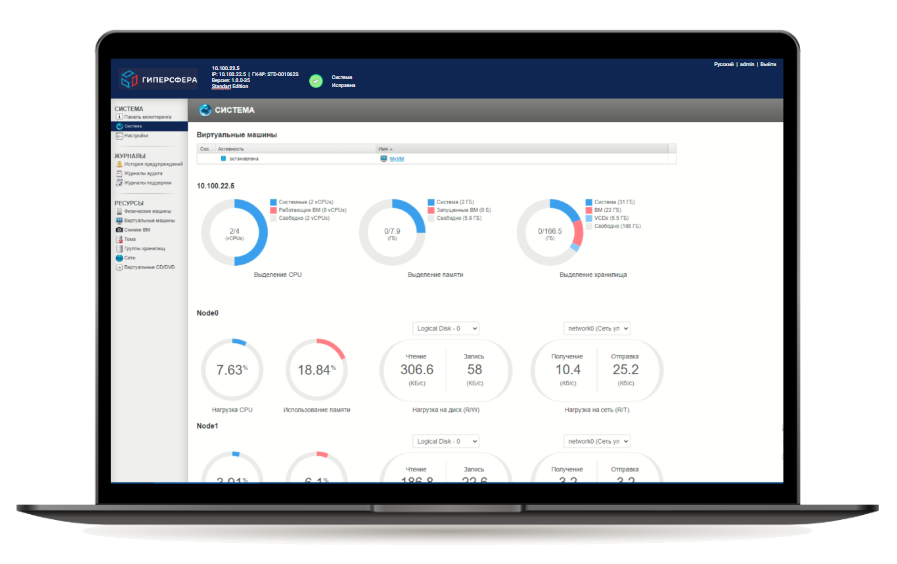 Рис. 1. ПО «ГиперСфера»: пример рабочего окна