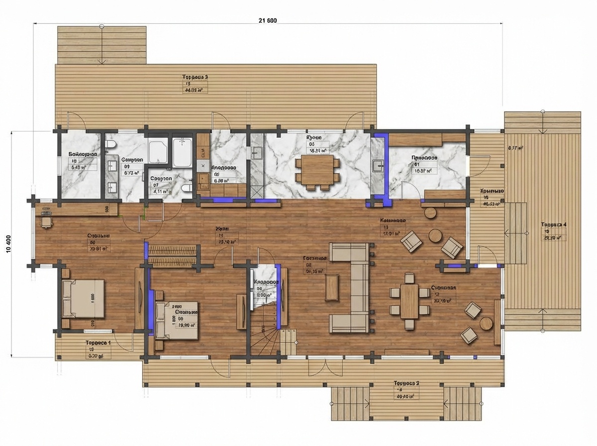 План первого этажа деревянного дома Сканди