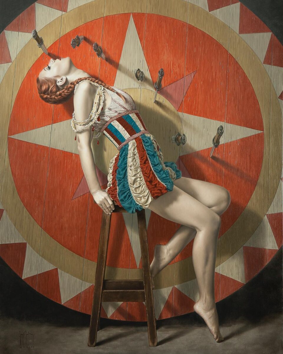 КАРТИНА " В КОГО БРОСАЮТ НОЖИ "   ОТ ХУДОЖНИКА СЕРХИО МАРТИНЕСА СИФУЭНТЕСА / Sergio Martinez Cifuentes