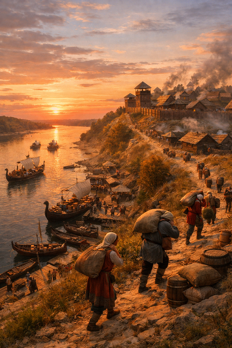 Высокий правый берег Днепра на закате