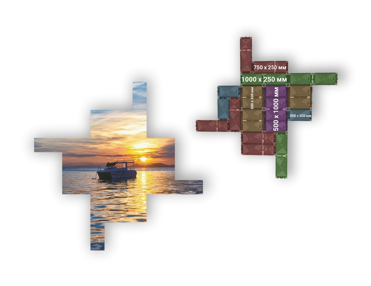 Один из вариантов креативного решения. Использовано несколько размеров кабинетов