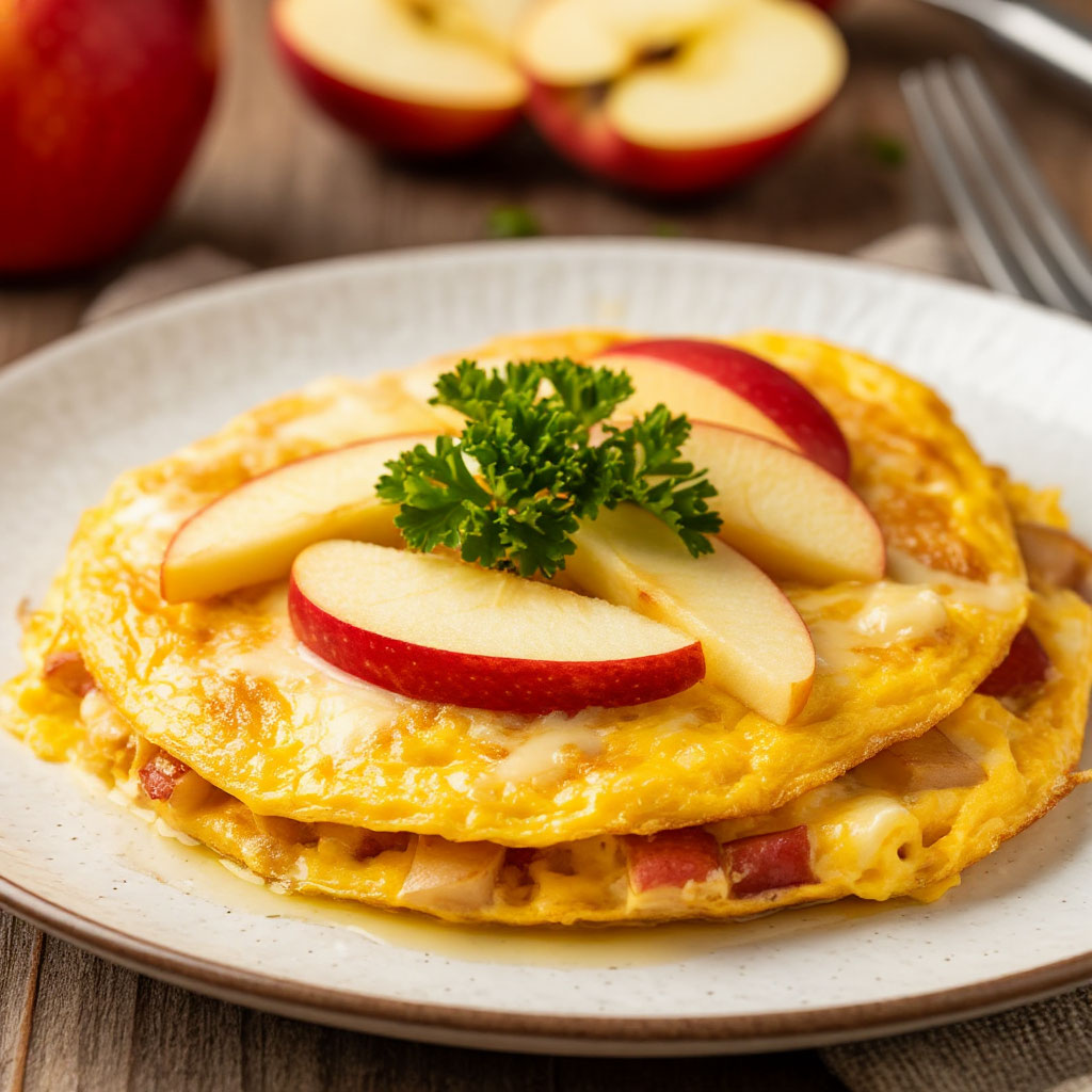 Сытный омлет с яблоками и сыром 