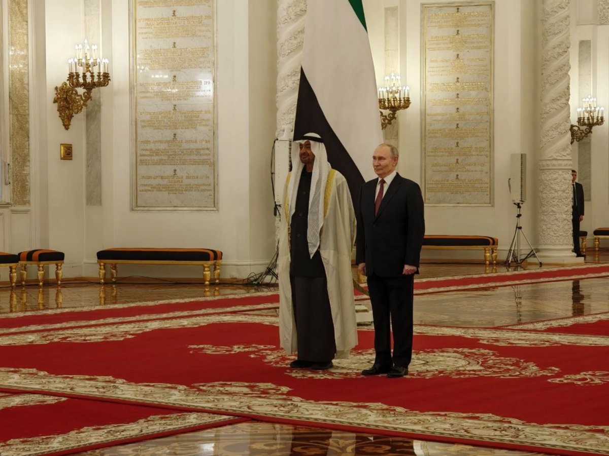    Владимир Путин и шейх Аль Нахайян встретились в центре торжественного Георгиевского зала Кремля