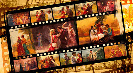 Индийский фильм. Кинолента. Коллаж.