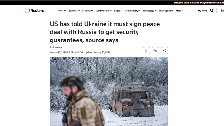    Reuters: США потребовали от Украины пойти на мирное соглашение с Россией ради гарантий безопасности. Скриншот: Reuters