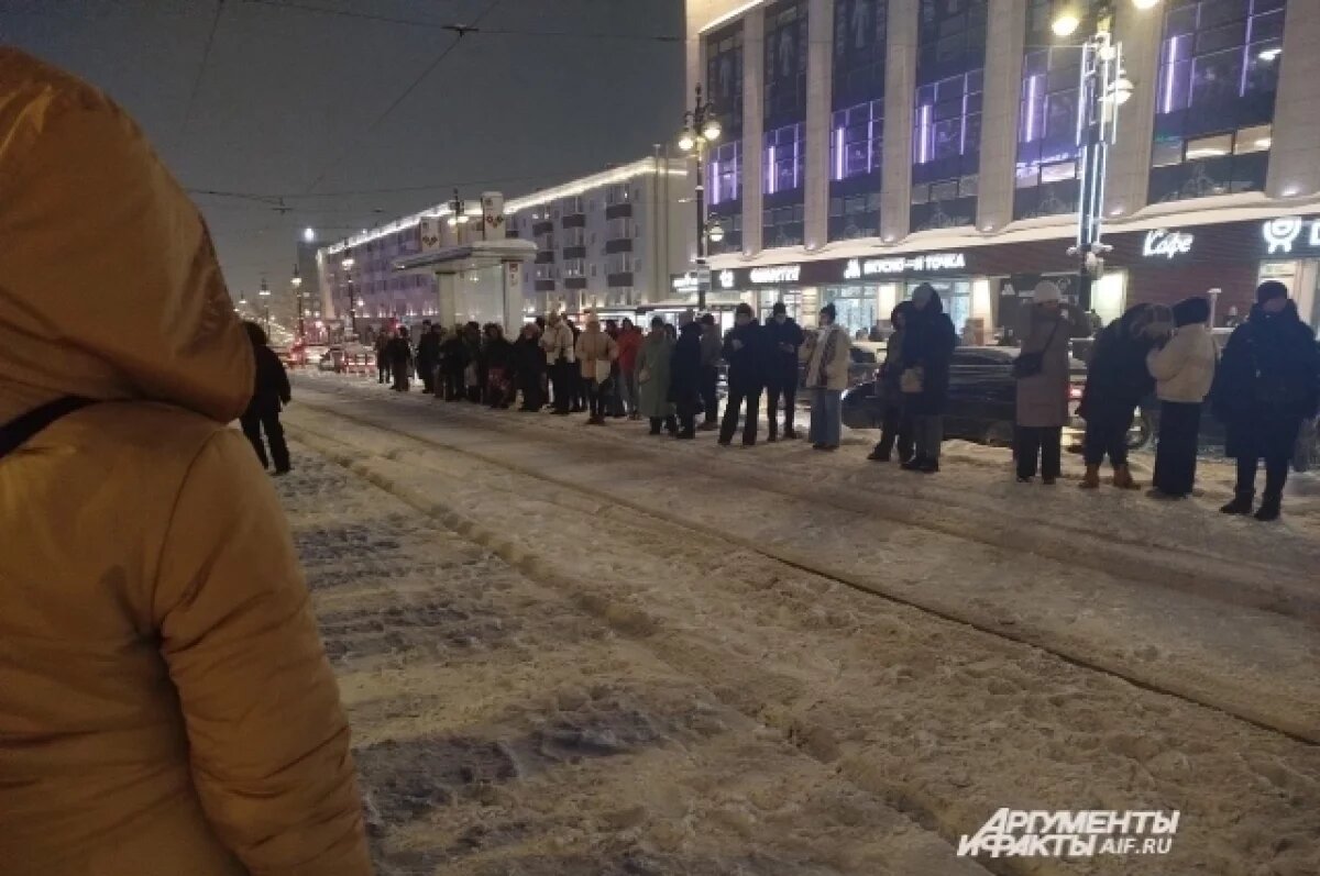    Люди не могут дождаться общественного транспорта.