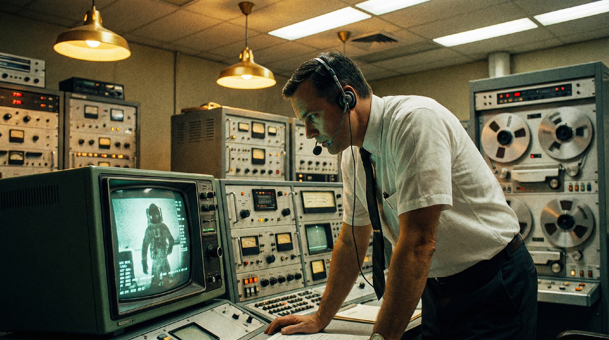 Пример техника у монитора SSTV на наземной станции