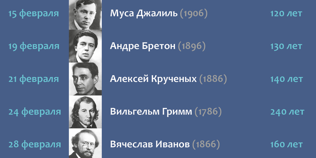 Литературный календарь 2026 года от Mare Nostrum. Юбиляры февраля
