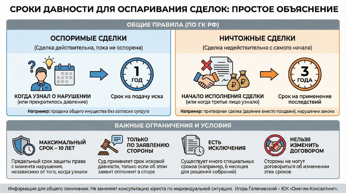 Инфографика. Срок давности для признания сделки недействительной.