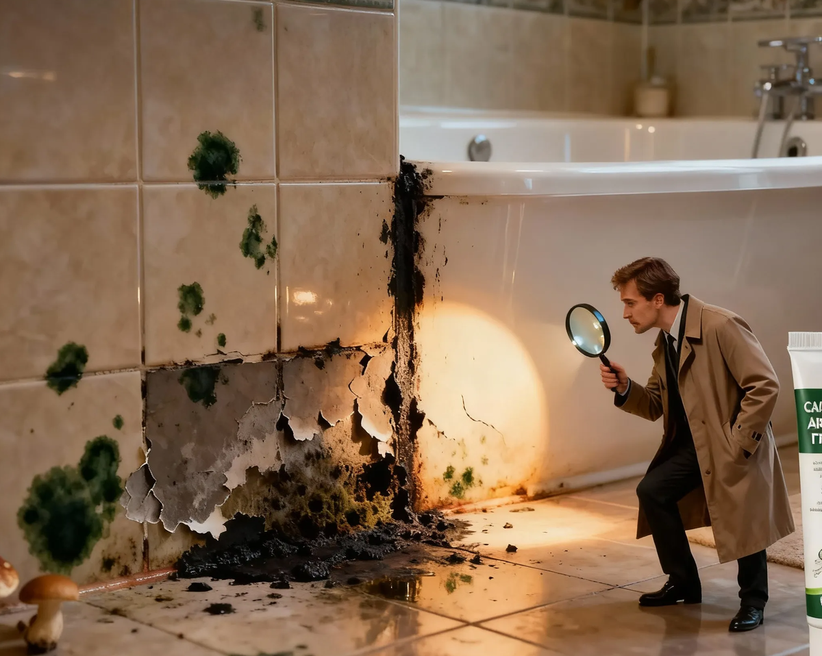 «Это не просто чёрная полоса — это улика. Расследование того, почему дорогой ремонт пошёл насмарку, началось именно с этой фотографии. 🔍🛁»