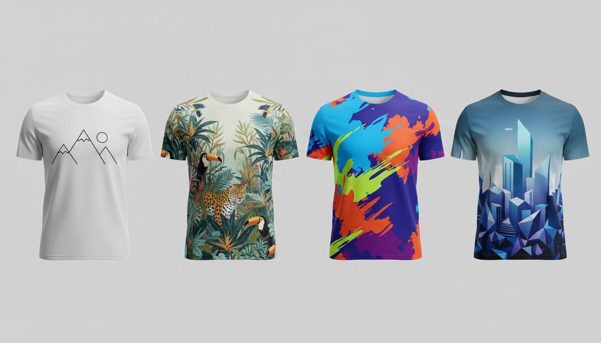 Примеры принтов для футболок, созданных в разных стилях с помощью нейросетей.