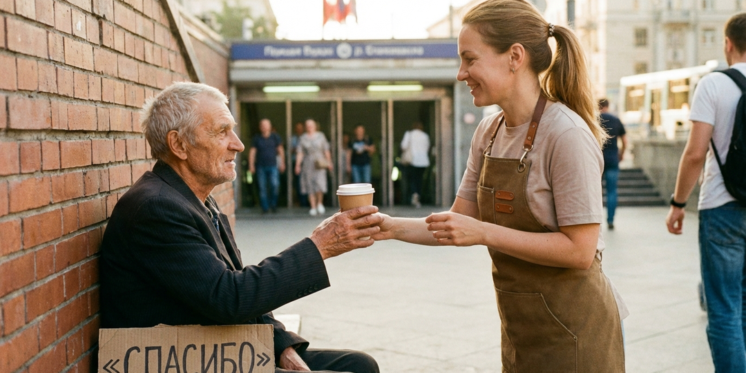 Девушка 5 лет покупала кофе одному бездомному. Когда он исчез — она нашла на его месте визитку