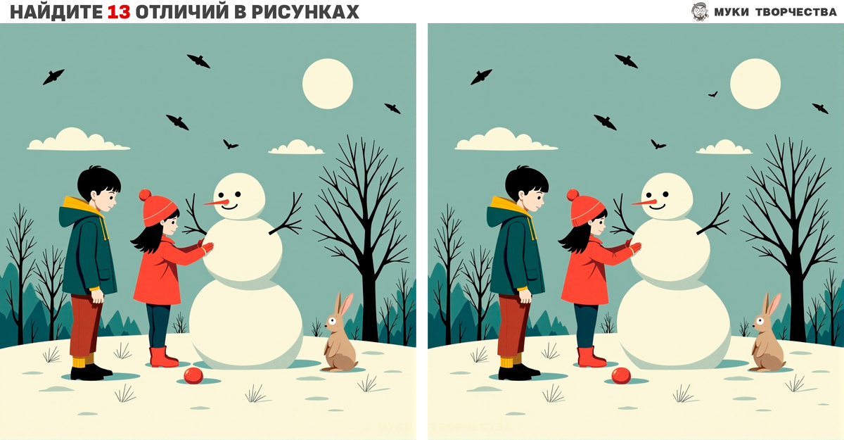 Горизонтальный вариант теста: Дети лепят снеговика