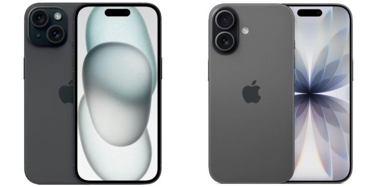    Обратите внимание на рамки экрана iPhone 15 (слева) и iPhone 17 (справа)