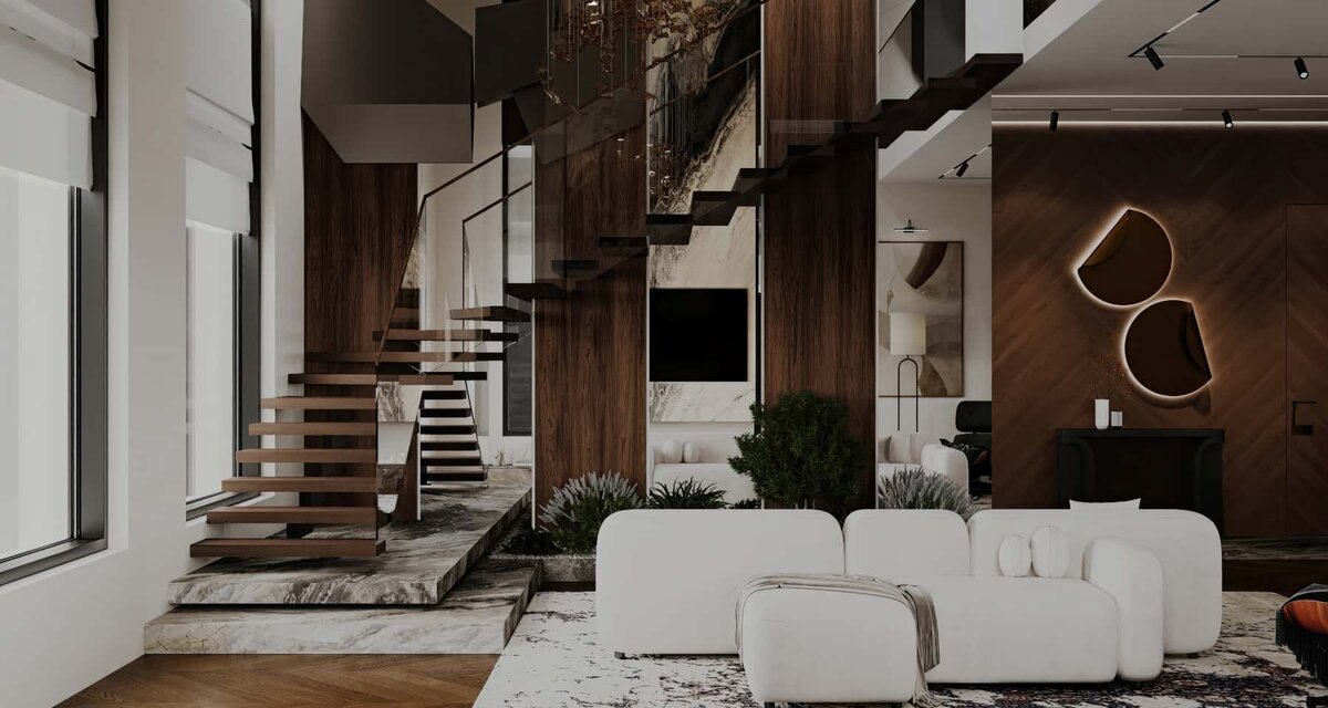 Гостиная дома в стиле минимализм