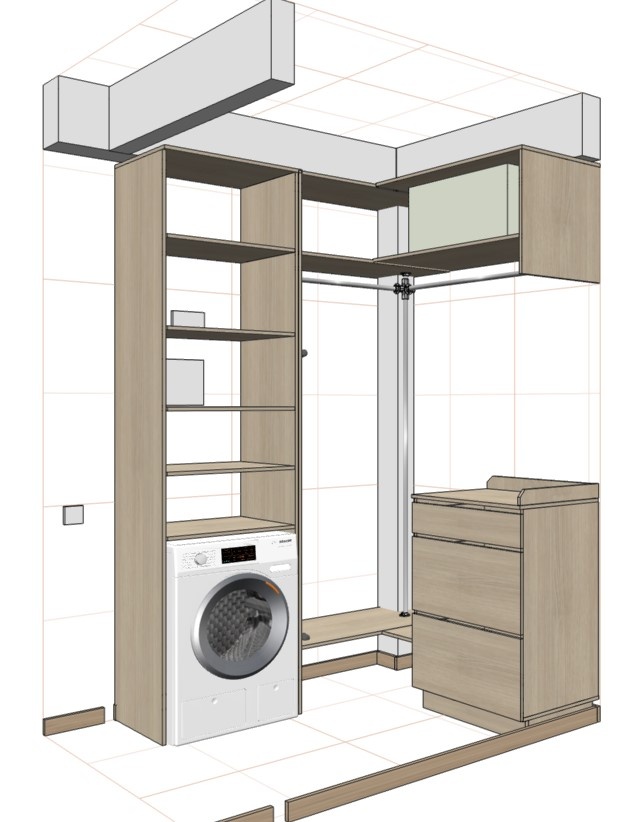 Маленькая гардеробная со стиральной машиной