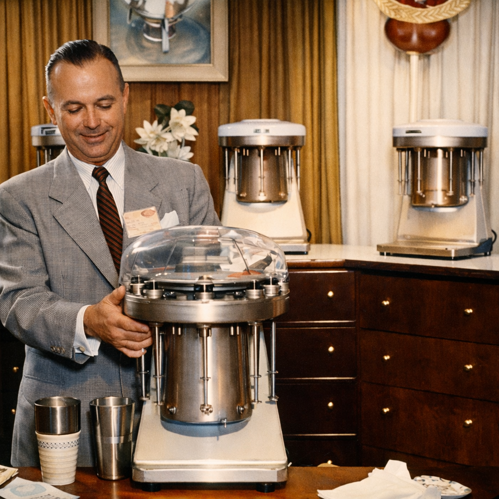 Рэй Крок с миксером Multimixer 1950-е годы