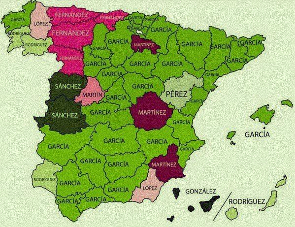 Самые популярные фамилии Испании по регионам