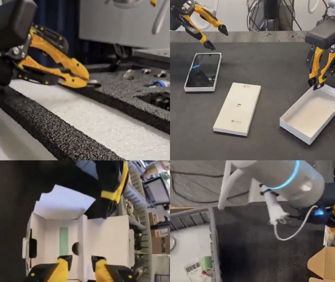 Примеры на фото: поймать выскальзывающую шайбу и дважды подвинуть её в тесный слот из пены; перевернуть коробку и сразу перехватить её в руке, утрамбовав в крышку; сложить картонный лоток с коррекцией другим пальцем и вставить край клапана; отодвинуть контейнер tic tac от стенки корзины, чтобы освободить место для захвата.