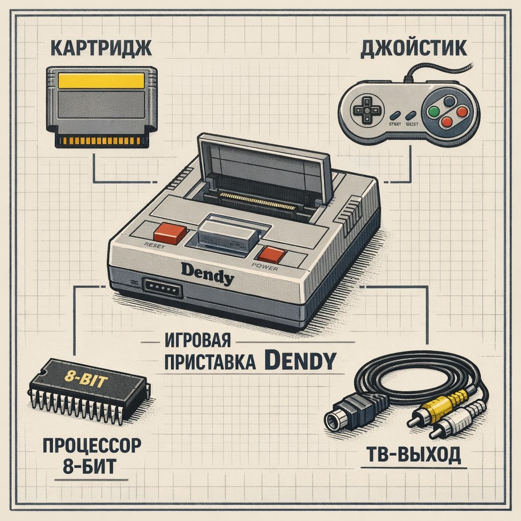 Анатомия Dendy: 8-битный процессор, картридж, два джойстика и выход на телевизор