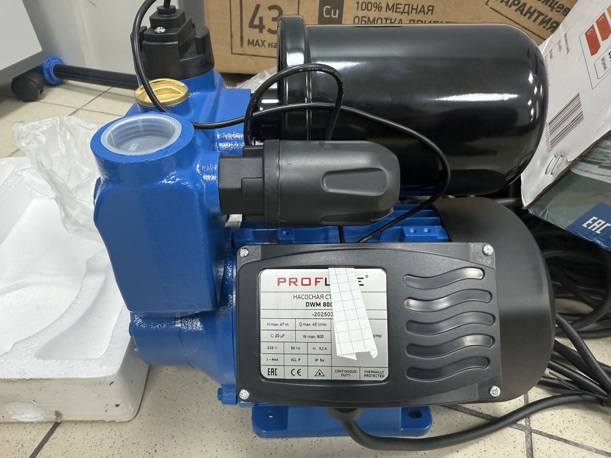 Насосная станция PROFLINE DWM 800/45 - ждёт подключения к испытательному стенды для замера характеристик.