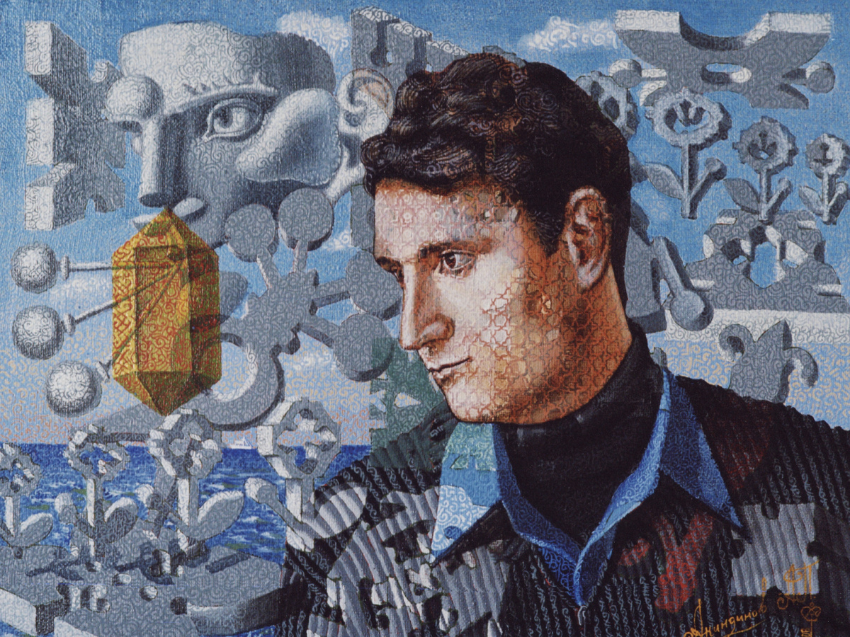 "Дмитрий & Дмитрий — эхо генеалогической бесконечности", холст, масло, 30,5х40,2 см 2006 г.с. Автор картины - Алексей Акиндинов.