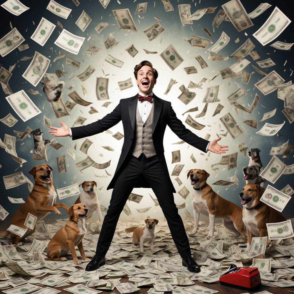 Хлестаков в окружении денег и борзых щенков