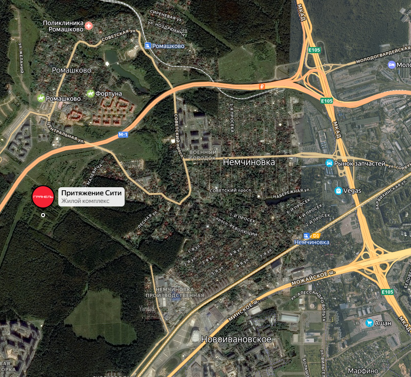 Расположение со спутника. Даннве Яндекс.Карты