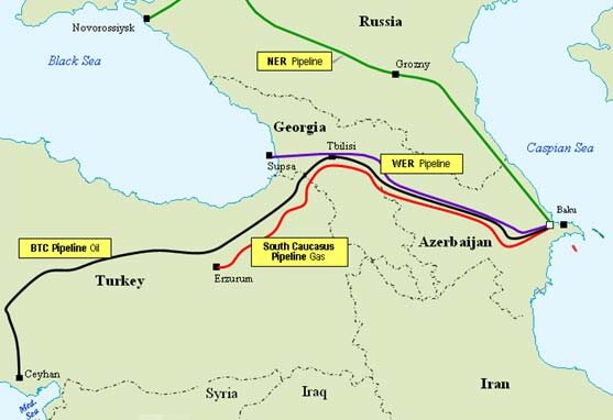Основные нефте- и газопроводы Черноморско-Каспийского региона