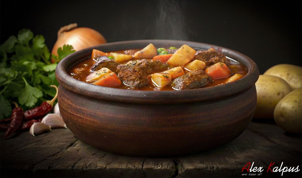 Говядина в бархатном соусе из красного вина: Грузинская классика с овощами