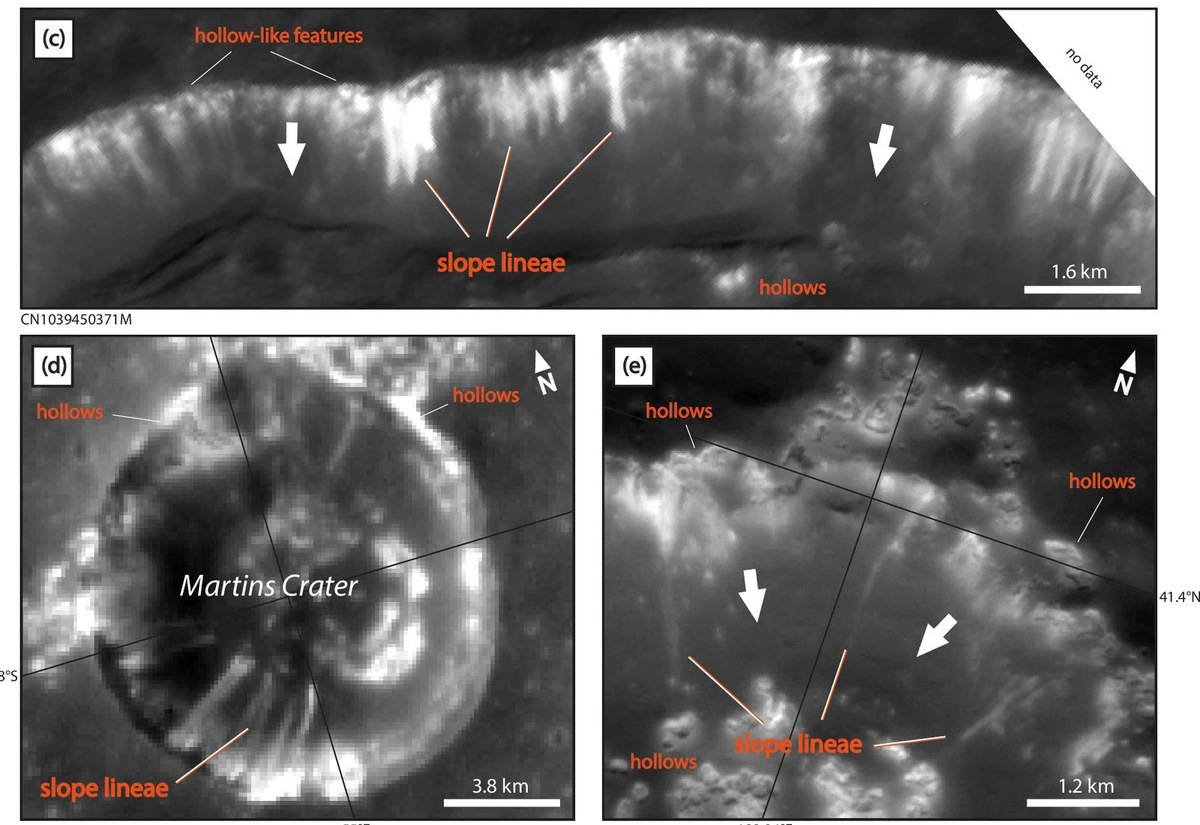    Загадочные яркие линии на склонах меркурианского кратера