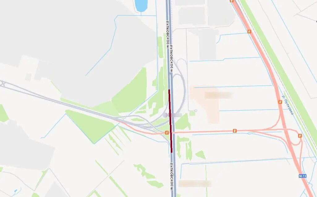    Ограничение движения на Пулковском шоссе. Фото: скрин сервиса Яндекс Карты