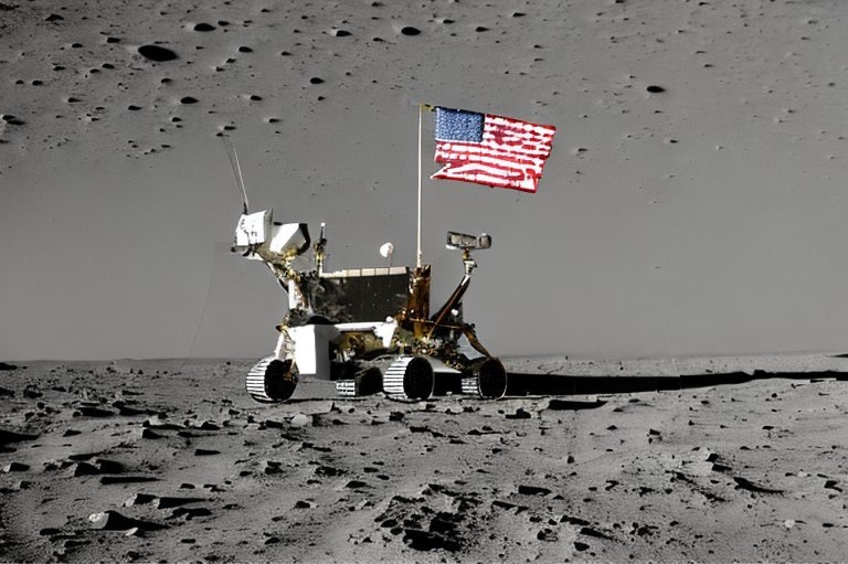 AI представление американского ровера на Луне в 2026 году.