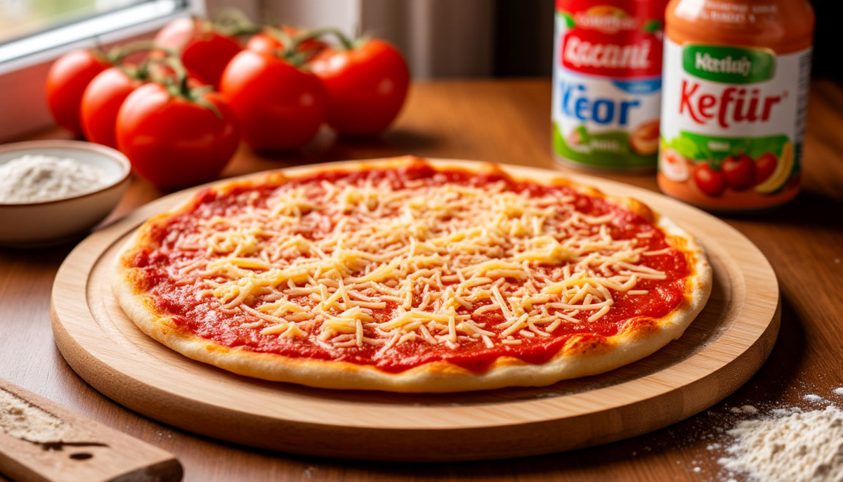 🍕 Домашняя пицца “Маргарита” по-сибирски: тесто на кефире, помидоры из банки, сыр “Российский”.