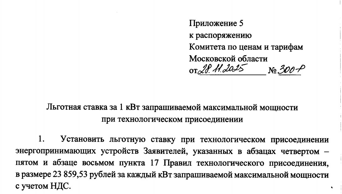 Распоряжение Комитета по ценам и тарифам Московской области от 28.11.2025 года №300-Р