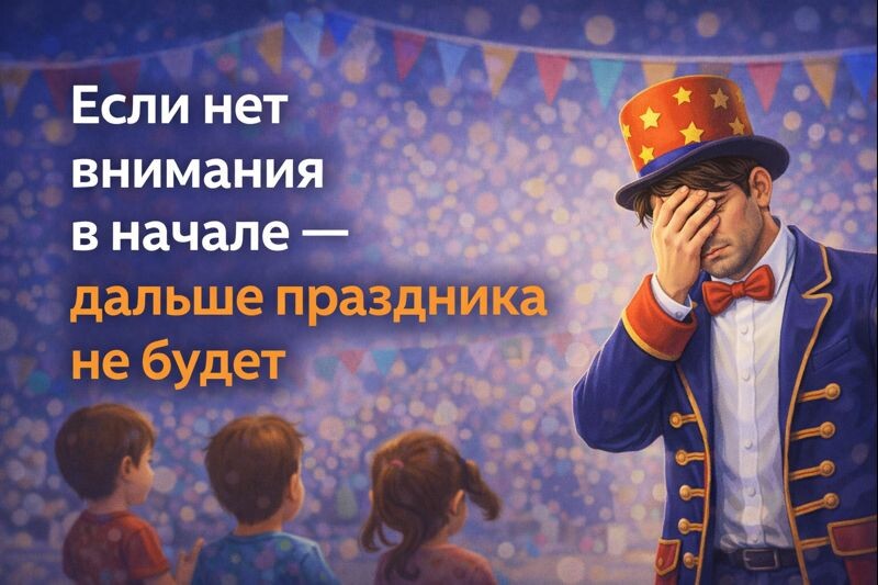 В первые минуты решается, кто управляет праздником — аниматор или хаос.