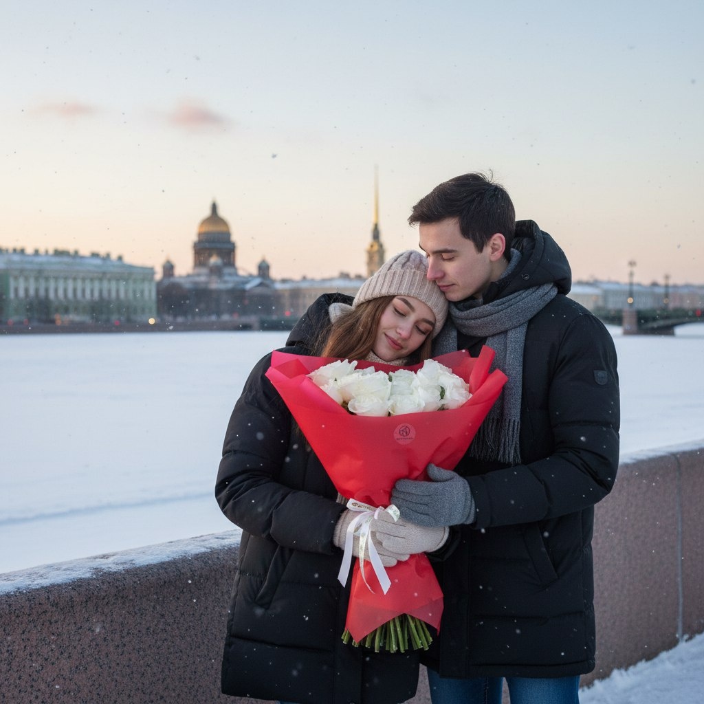 Букет-сердце из белых роз 50 см (Эквадор)