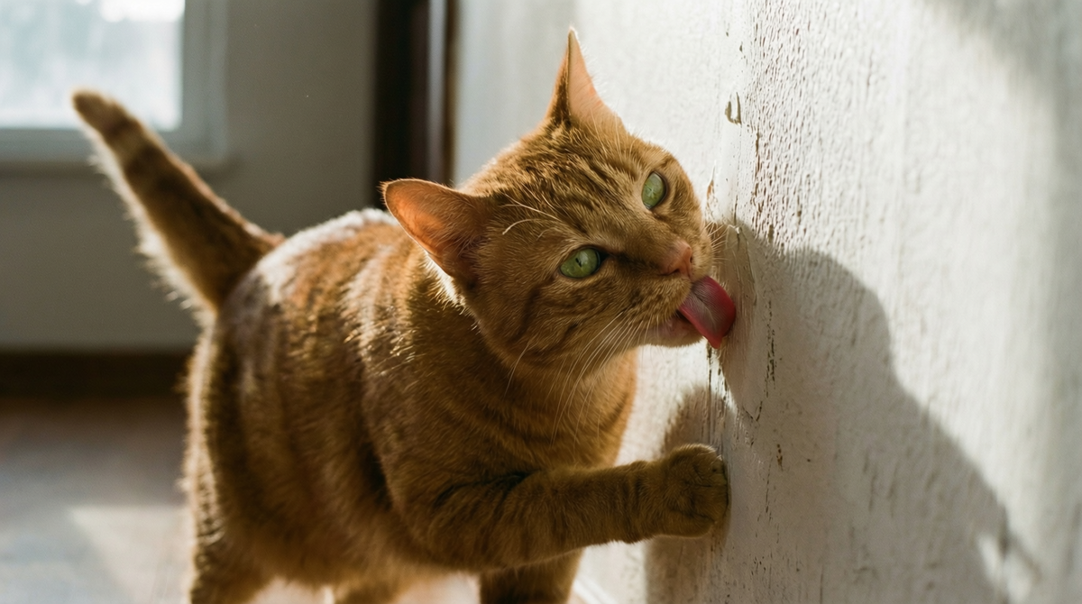 Кошка лижет стены