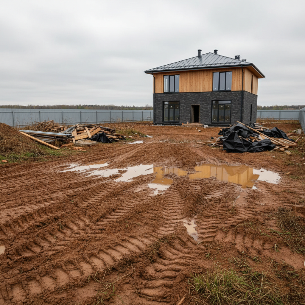 Участок после строительства дома. 