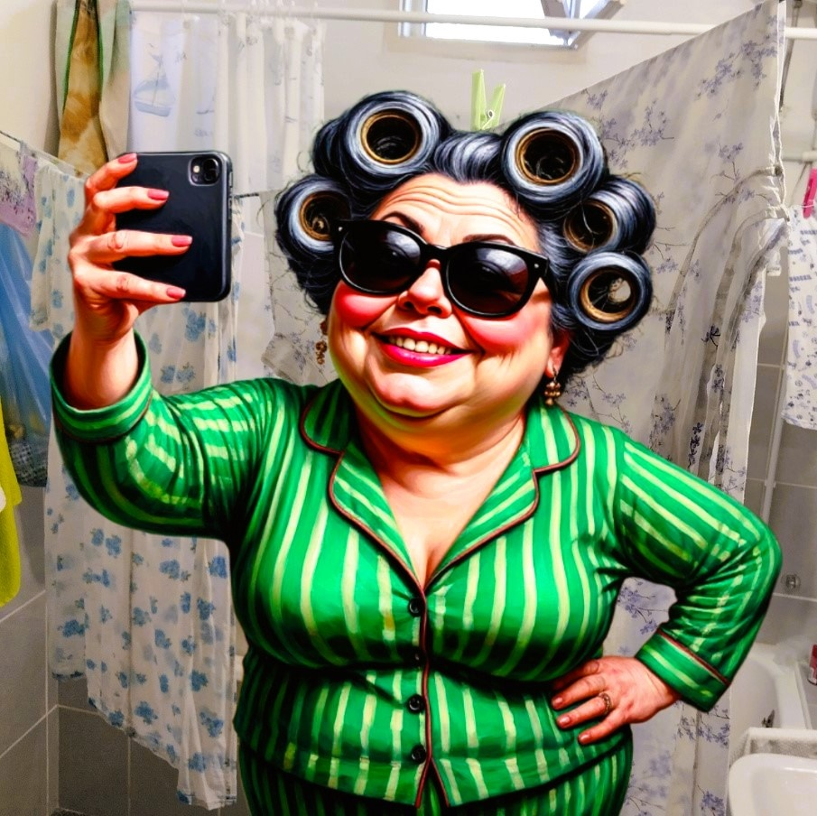 Бигудёшное туловище в пижамке, прогресс на лице