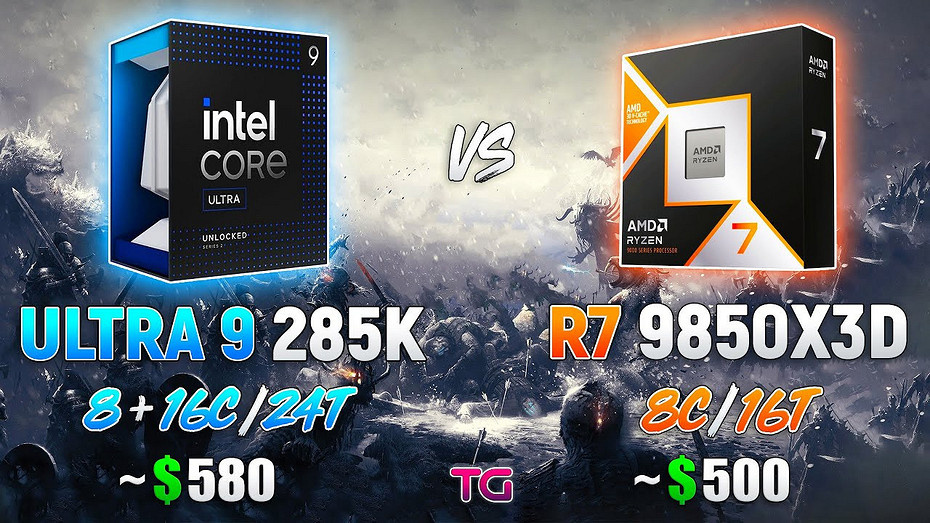 Какой процессор лучше? Intel Core Ultra 9 285K сравнили с Ryzen 7 9850X3D в 11 играх в 1080p