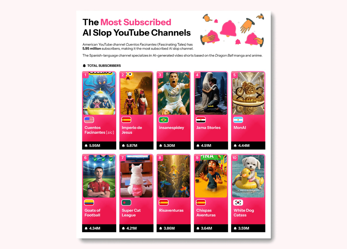 YouTube удалил ряд каналов, публиковавших полностью сгенерированный контент, сообщает The Verge. Компания не прокомментировала ситуацию.