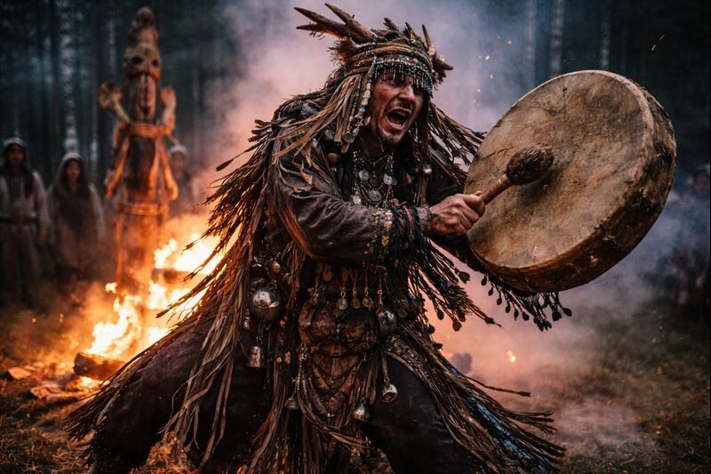 Камлание шамана. Изображение сгенерировано нейросетью ChatGPT.