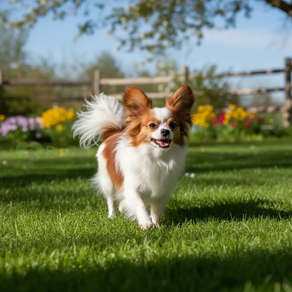 Счастливый папильон с ушами-бабочками на зеленой траве