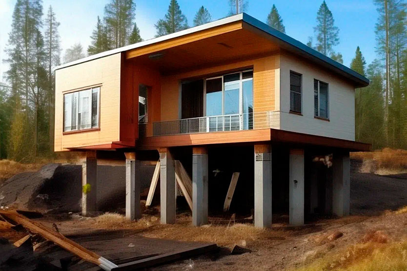 Пример дома на бетонных сваях.