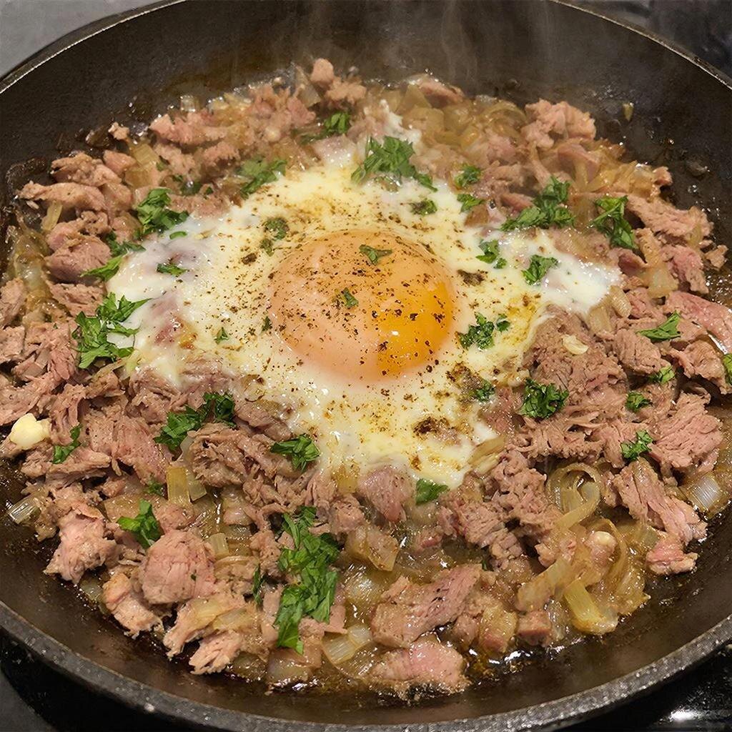 Жареное рубленое мясо с яйцом: Простое блюдо с богатым вкусом